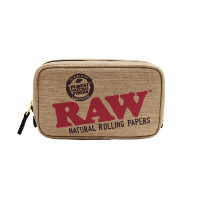 Estojo rectangular bege com texto RAW NATURAL ROLLING PAPERS