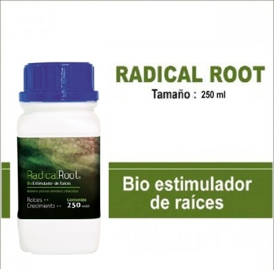 Frasco de Radical Root bioestimulador de raízes 250 ml com tampa azul