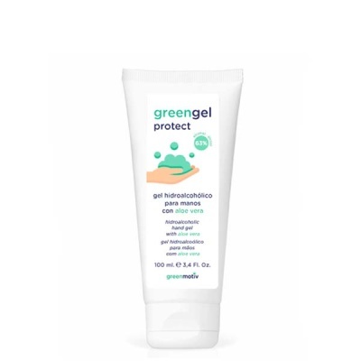 Gel hidroalcoólico para mãos green gel protect com aloe vera em embalagem branca