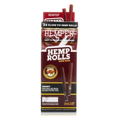 Embalagem bordô de papel para enrolar Hemp Rolls King Size com texto e imagens de charutos