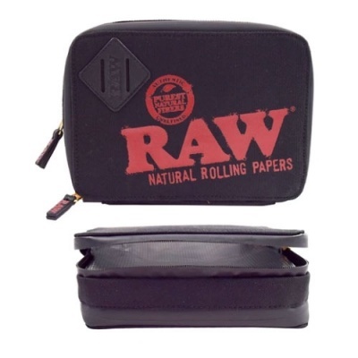 Estojo preto com logótipo vermelho RAW NATURAL ROLLING PAPERS