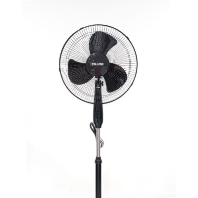 Ventoinha de pé preta com haste metálica prateada e texto COLUNA