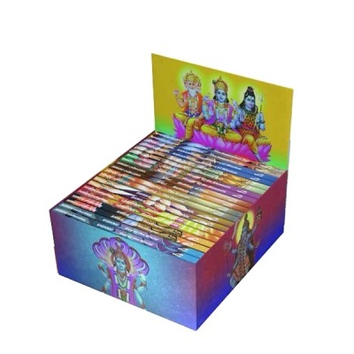 Caixa com livros coloridos de figuras religiosas hindus
