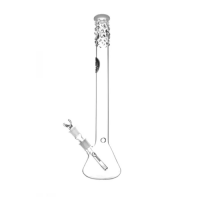 Bong de vidro transparente com padrão decorativo no topo e base cónica