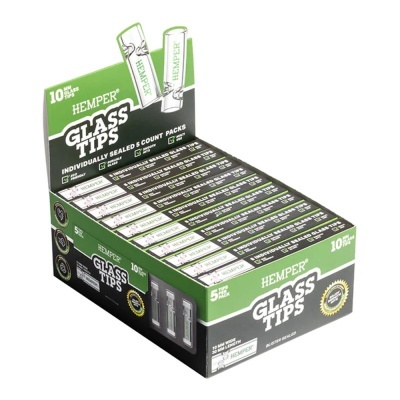 Caixas de dicas de vidro HEMPER Glass Tips em expositor preto e verde