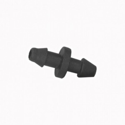 Conector preto de plástico com duas extremidades cónicas e anel central