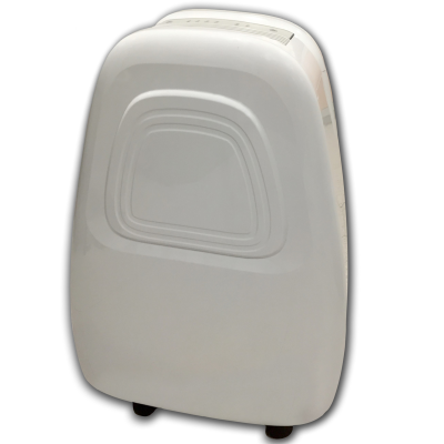 Aparelho branco portátil com painel de controle e rodízios