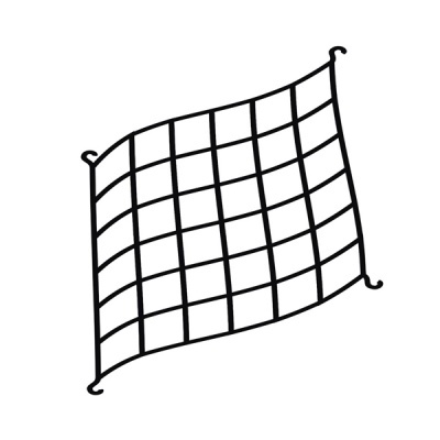 Rede preta com ganchos nas extremidades sobre fundo branco