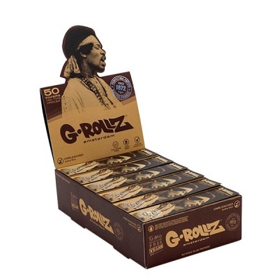 Caixa de papel para enrolar G-Rollz Amsterdam com figura masculina, em tom castanho e bege