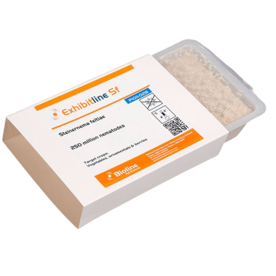 Embalagem de produto biológico ExhibitLine Sf com nematóides para culturas alvo