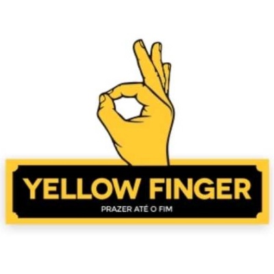 Logótipo com mão amarela e texto YELLOW FINGER PRAZER ATÉ O FIM