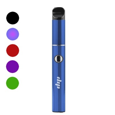 Cigarro eletrónico azul com cinco opções de cores em círculo ao lado.