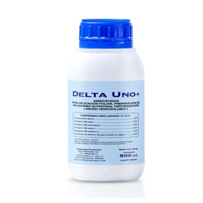 frasco branco com tampa azul e rótulo azul claro do produto Delta Uno