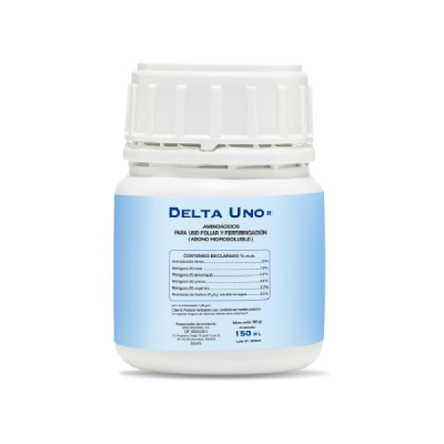Frasco branco com rótulo azul do produto DELTA UNO®, 150 mL