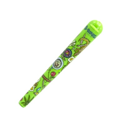 Cone de plástico verde decorado com ilustrações e texto G·ROLLZ