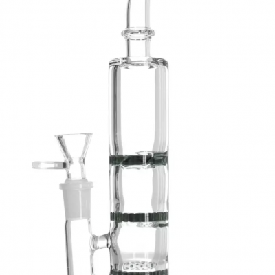 Bong de vidro transparente com várias câmaras e tubo curvado