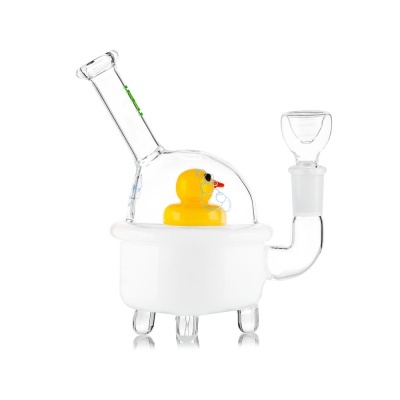 Bong de vidro com pato amarelo no interior