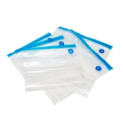 Sacos plásticos transparentes com fecho azul e válvula azul