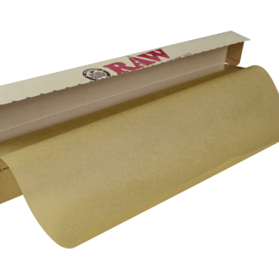 Folha de papel para enrolar tabaco RAW castanha com caixa de cartão aberta