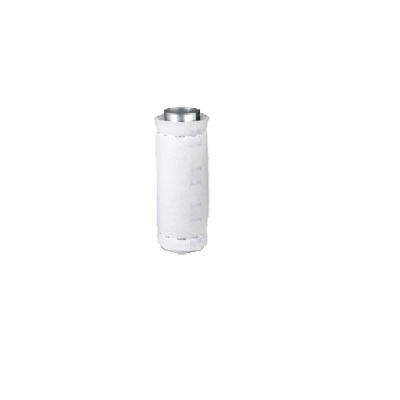 Filtro cilíndrico branco com topo metálico prateado