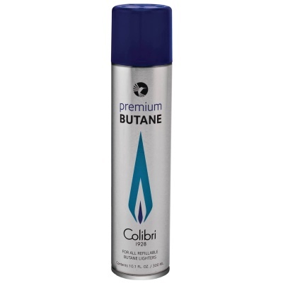 Cartucho de gás para isqueiro Colibri premium BUTANE, metálico prateado com tampa azul