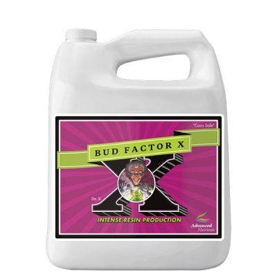 Recipiente branco com rótulo roxo Bud Factor X