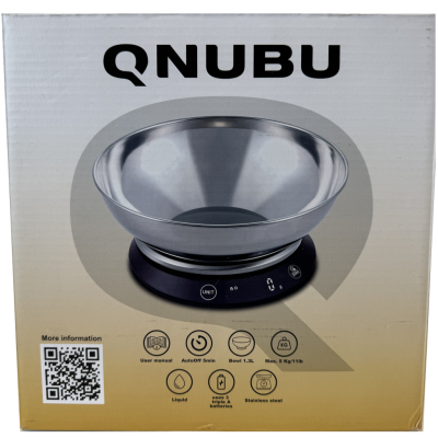 Embalagem de balança digital QNUBU com tigela de aço inoxidável e visor digital