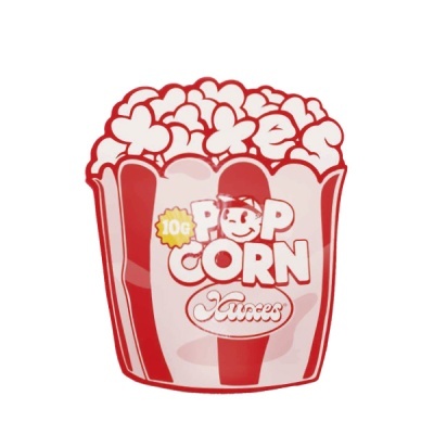 Caixa de pipocas vermelha e branca com texto POP CORN XINNES