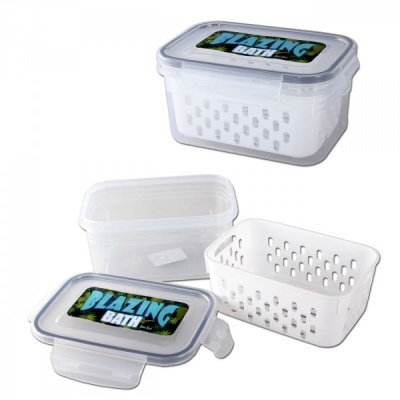 Caixas de armazenamento transparentes com tampa e cesto interior branco com furos, etiqueta PLATING BATH