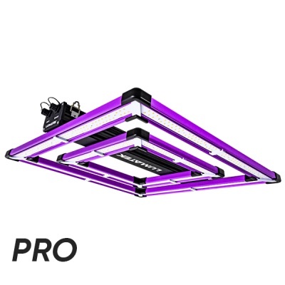 Luminária LED de cultivo quadrada com luz roxa e texto PRO