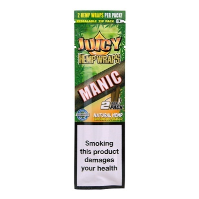 Pacote verde de Juicy Hemp Wraps com texto e aviso de saúde