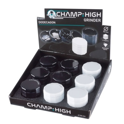 Expositor com trituradores de dodecágono CHAMP HIGH pretos e brancos