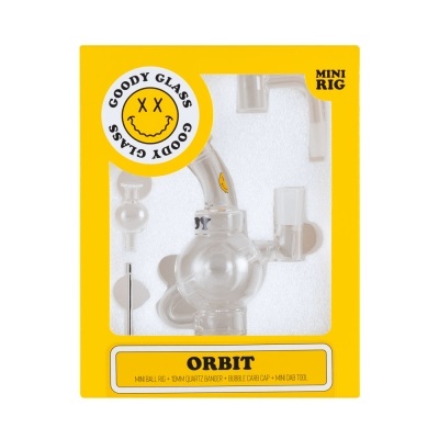 Conjunto MINIRIG ORBIT em vidro transparente com embalagem amarela