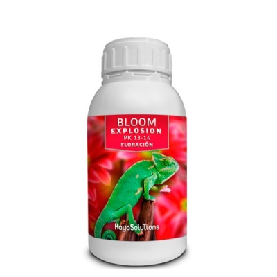 Frasco branco com rótulo vermelho e camaleão verde