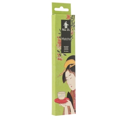 Embalagem verde para incenso Koh-Do Matcha com ilustração japonesa