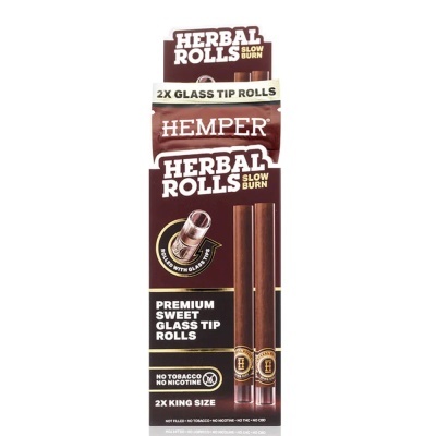 Embalagem castanha de cigarros HERBAL ROLLS SLOW BURN com 2 cigarros king size e ponta de vidro