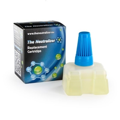 Cartucho de substituição The Neutralizer com caixa azul/preta e embalagem plástica com tampa azul
