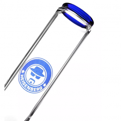 Pavio de vidro transparente com rebordo azul e logo azul HEISENBERG