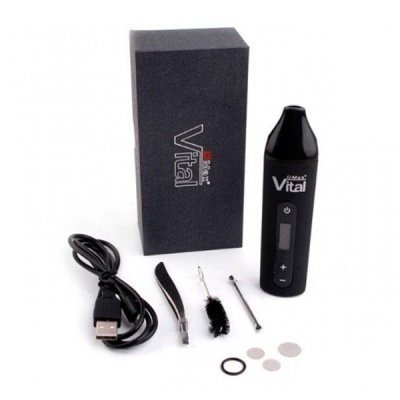 Kit de caneta vaporizadora preta com acessórios e embalagem