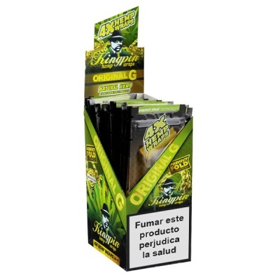 Embalagem de Kingpin Hemp Wraps Original G com aviso de saúde em espanhol
