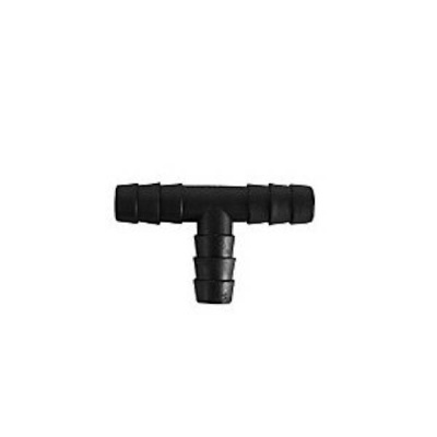 Conector tipo T preto em plástico para mangueiras