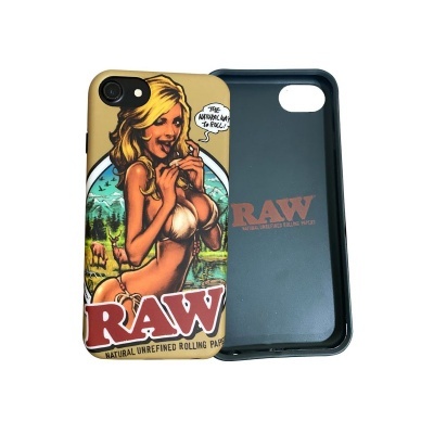 Capa para telemóvel com design colorido da marca RAW e mulher loira desenhada