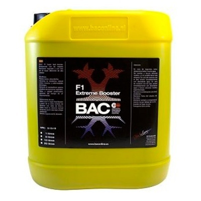 Recipiente amarelo com rótulo preto contendo BAC F1 Extreme Booster