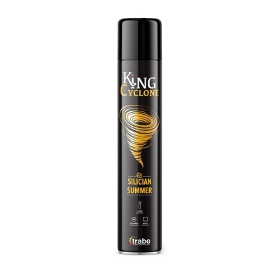 Frasco preto de spray KING CYCLONE SILICIAN SUMMER com ciclone amarelo