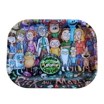 Tabuleiro com ilustrações dos personagens Rick and Morty e texto WUBBA LUBBA DUB DUB