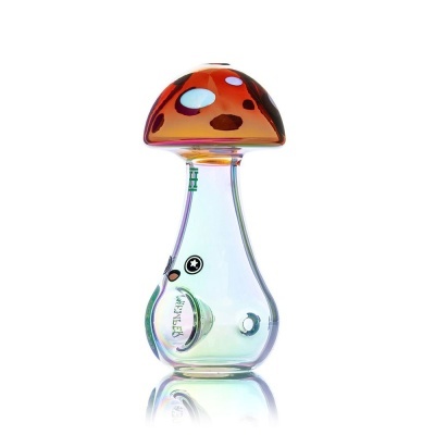 Pipeta de vidro em forma de cogumelo vermelho e transparente com brilho