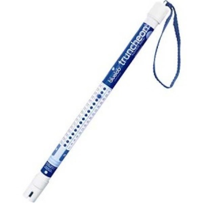 Produto tubular azul e branco com correia azul e texto blueblue truncheon