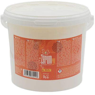 Embalagem branca de 5 kg com rótulo laranja do produto ZERUM PRO gel melão e frutos roxos