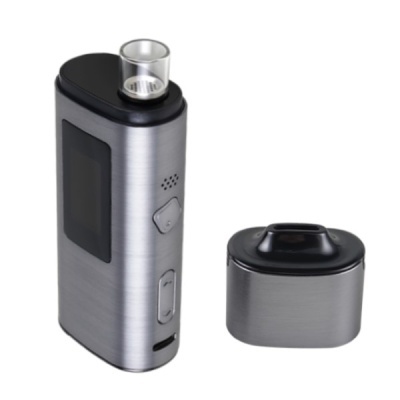 Vaporizador portátil metálico cinza com ecrã e boquilha de vidro