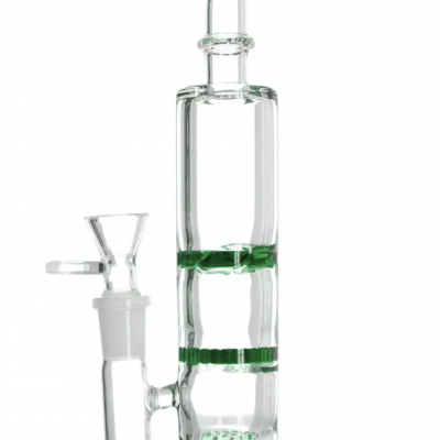 Bong de vidro com detalhes verdes e três câmaras